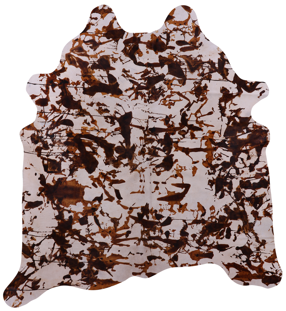 Abstract Printed Natural Cowhide Rug - X-Large 7' 1"H x 6' 7"W