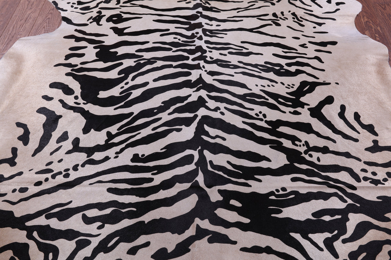 Tiger Animal Print Natural Cowhide Rug - X-Large 7' 5"H x 6' 6"W