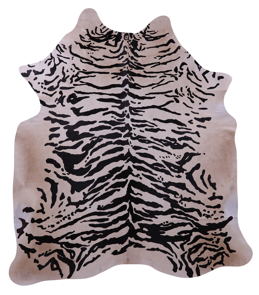 Tiger Animal Print Natural Cowhide Rug - X-Large 7' 5"H x 6' 6"W