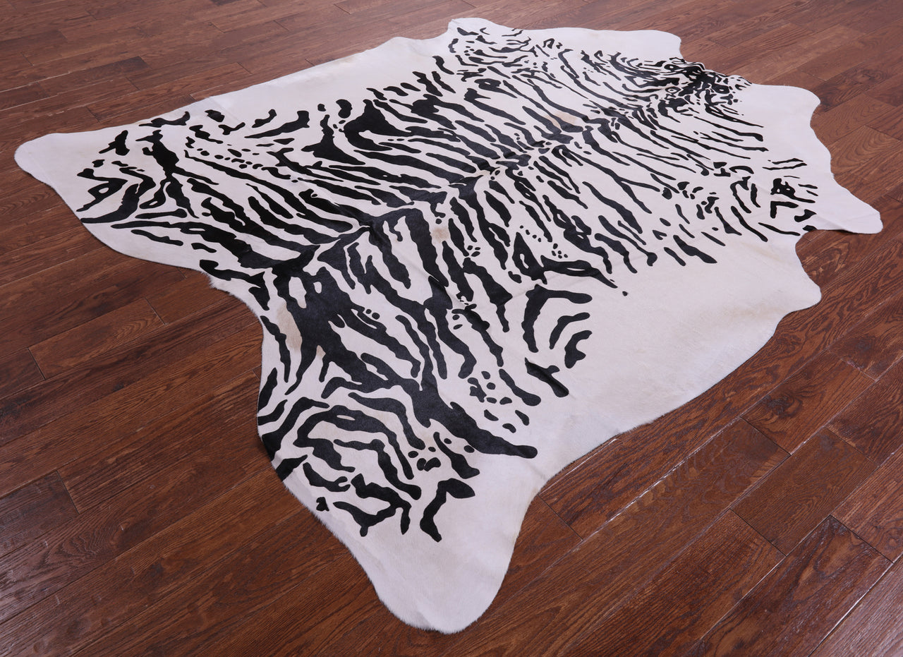 Tiger Animal Print Natural Cowhide Rug - XX-Large 7' 10"H x 6' 8"W