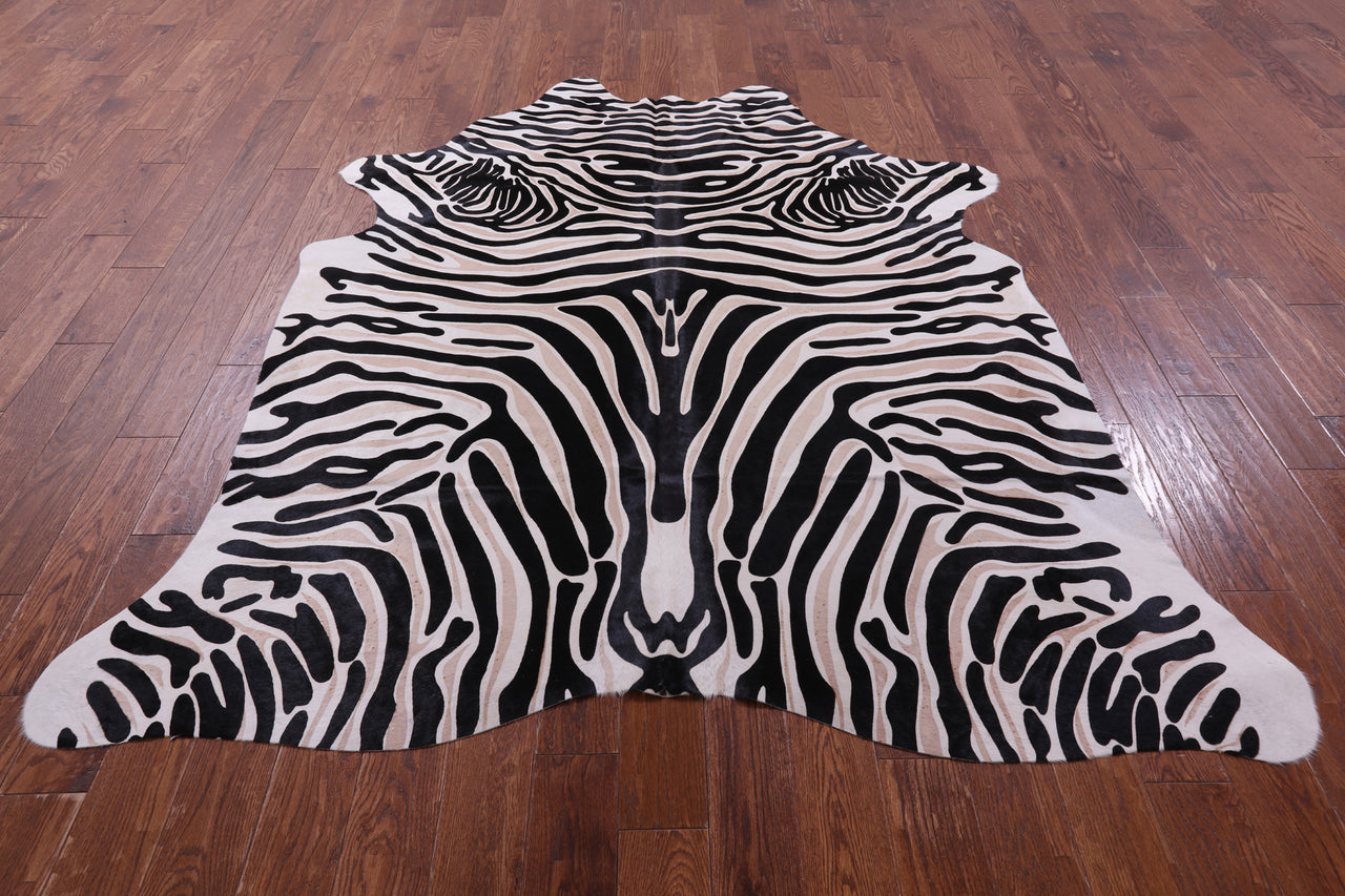 Zebra Animal Print Natural Cowhide Rug - X-Large 7' 6"H x 6' 6"W
