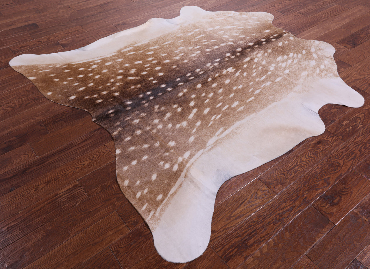 Deer Animal Print Natural Cowhide Rug - Large 6' 8"H x 6' 1"W
