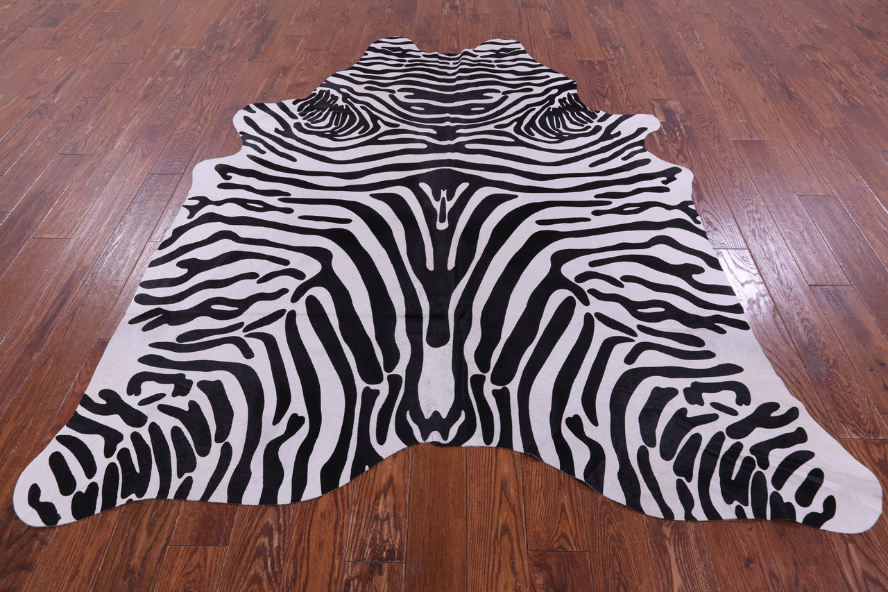 Zebra Animal Print Natural Cowhide Rug - X-Large 7' 7"H x 6' 5"W