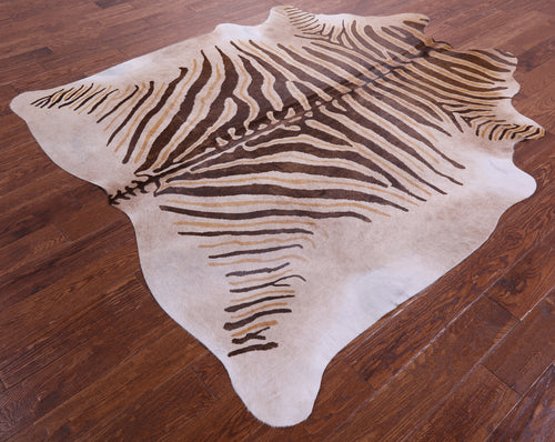 Zebra Animal Print Natural Cowhide Rug - X-Large 7' 4