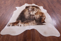 Thumbnail for Lion Printed Natural Cowhide Rug - X-Large 7' 4