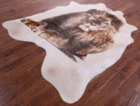 Thumbnail for Lion Printed Natural Cowhide Rug - X-Large 7' 4