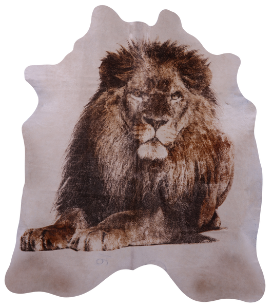 Lion Printed Natural Cowhide Rug - X-Large 7' 4"H x 6' 5"W