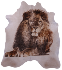Thumbnail for Lion Printed Natural Cowhide Rug - X-Large 7' 4