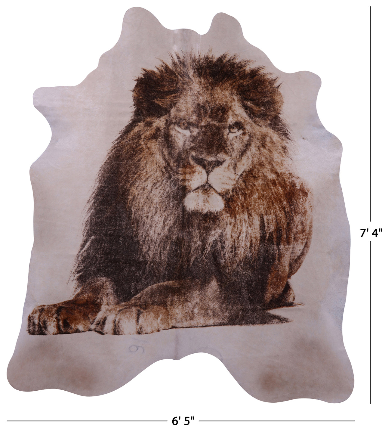 Lion Printed Natural Cowhide Rug - X-Large 7' 4"H x 6' 5"W