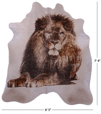 Thumbnail for Lion Printed Natural Cowhide Rug - X-Large 7' 4