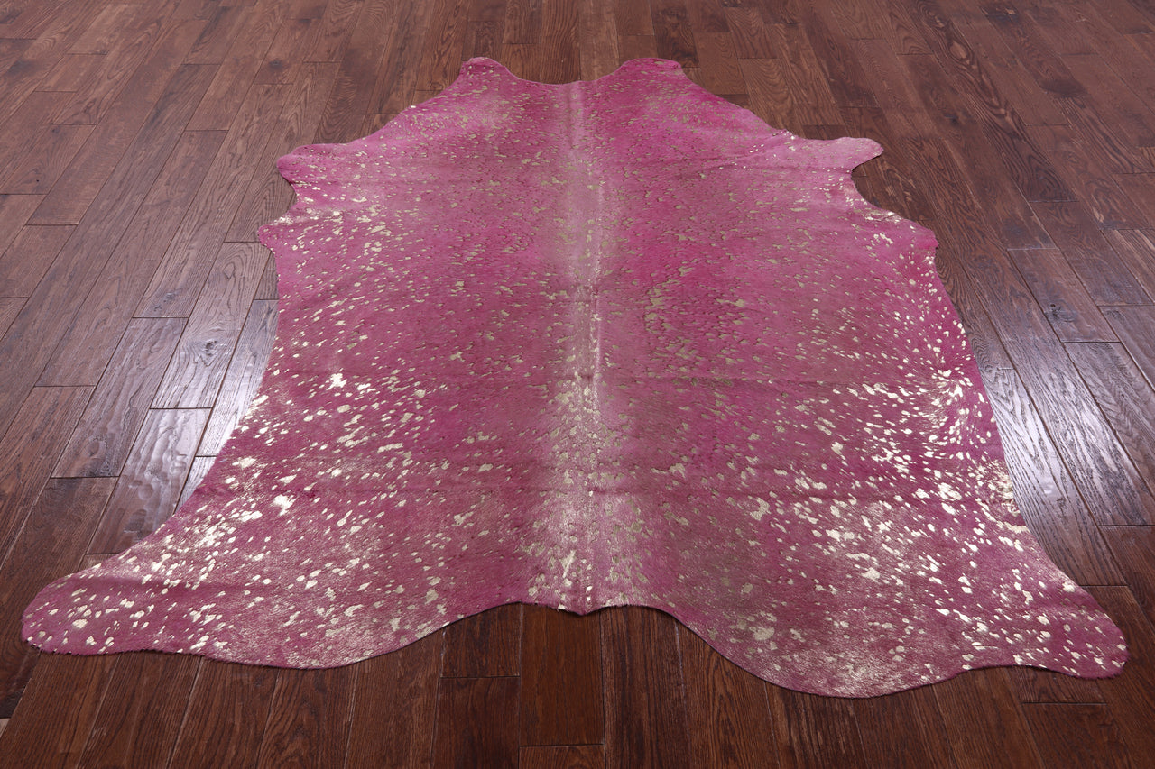 Gold Metallic Natural Pink Dyed Cowhide Rug - X-Large 7' 2"H x 5' 9"W