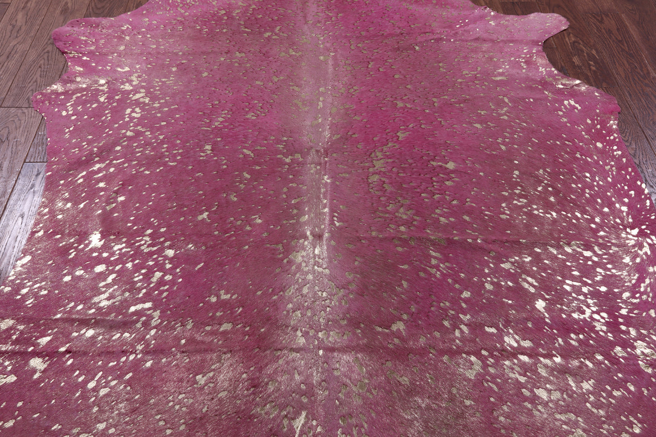Gold Metallic Natural Pink Dyed Cowhide Rug - X-Large 7' 2"H x 5' 9"W