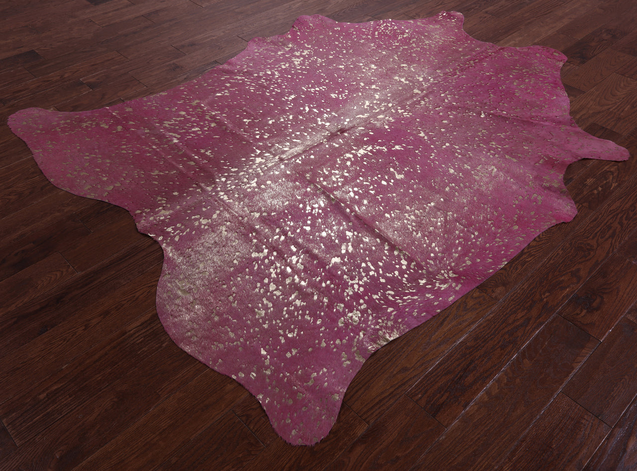 Gold Metallic Natural Pink Dyed Cowhide Rug - X-Large 7' 2"H x 5' 9"W
