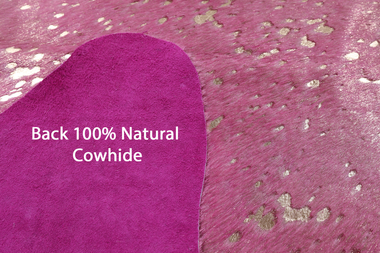 Gold Metallic Natural Pink Dyed Cowhide Rug - X-Large 7' 2"H x 5' 9"W