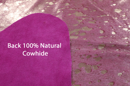 Gold Metallic Pink Dyed Natural Cowhide Rug - XX-Large 7' 9