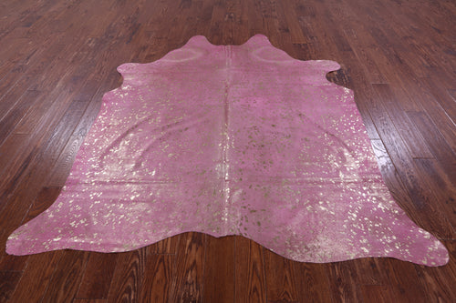 Gold Metallic Natural Pink Dyed Cowhide Rug - X-Large 7' 0