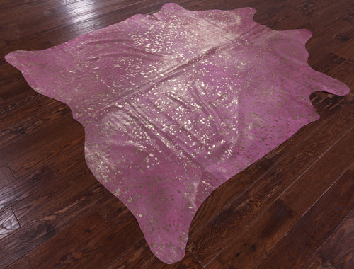 Gold Metallic Natural Pink Dyed Cowhide Rug - X-Large 7' 0