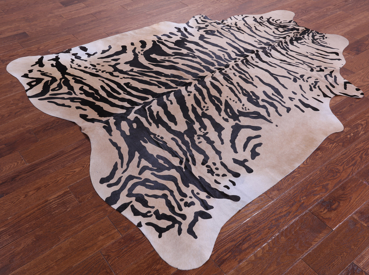 Tiger Animal Print Natural Cowhide Rug - X-Large 7' 4"H x 6' 5"W