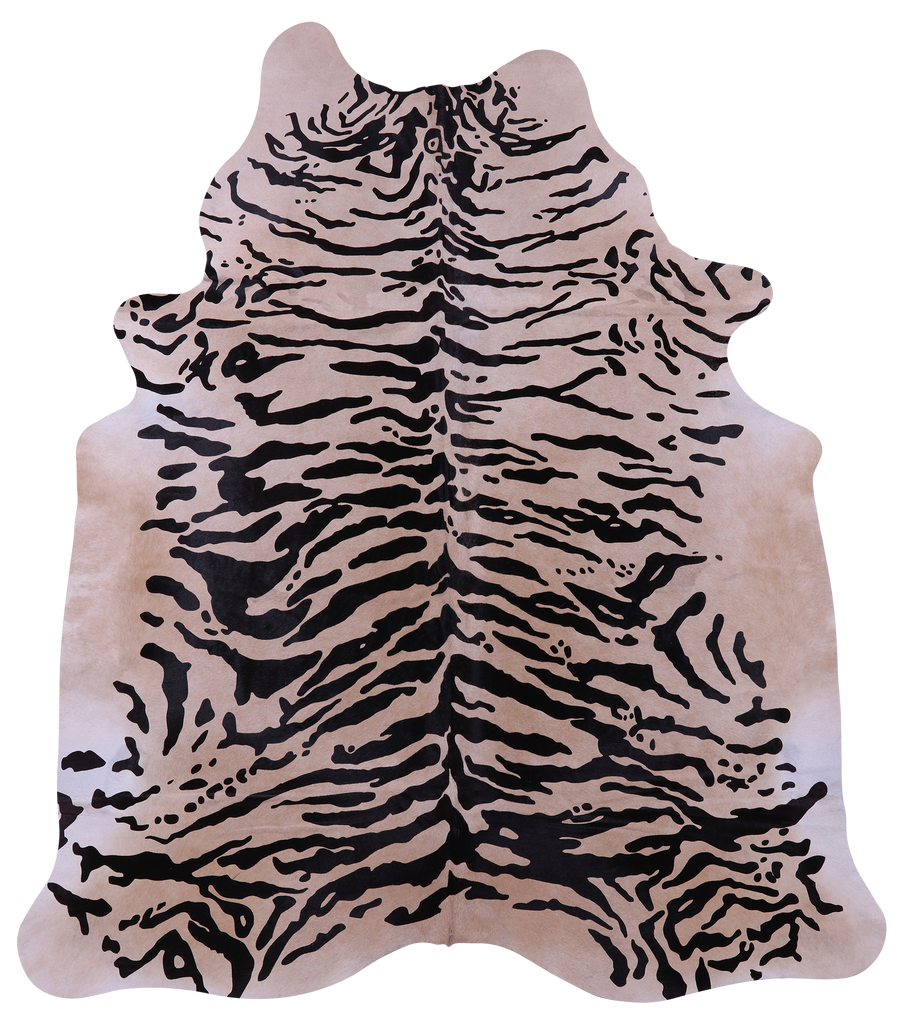 Tiger Animal Print Natural Cowhide Rug - X-Large 7' 4"H x 6' 5"W
