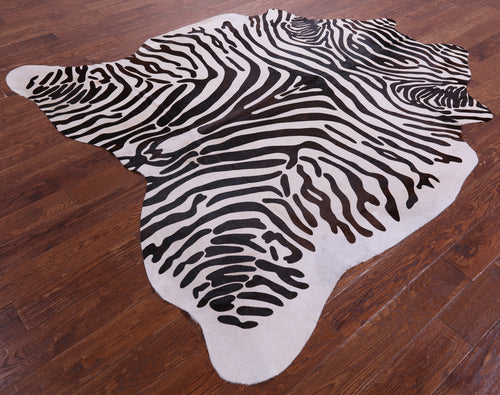 Zebra Animal Print Natural Cowhide Rug - X-Large 7' 3