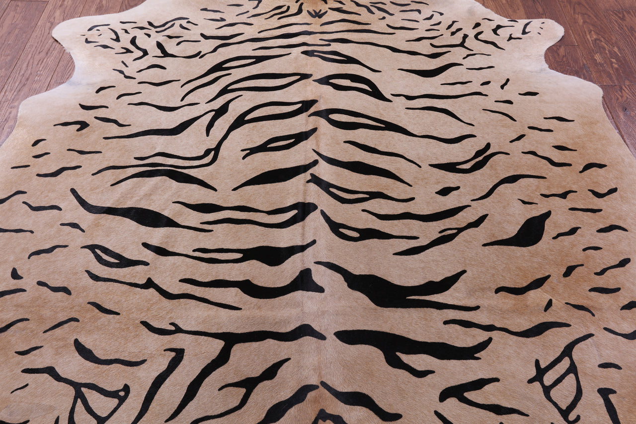 Tiger Animal Print Natural Cowhide Rug - X-Large 7' 0"H x 6' 3"W