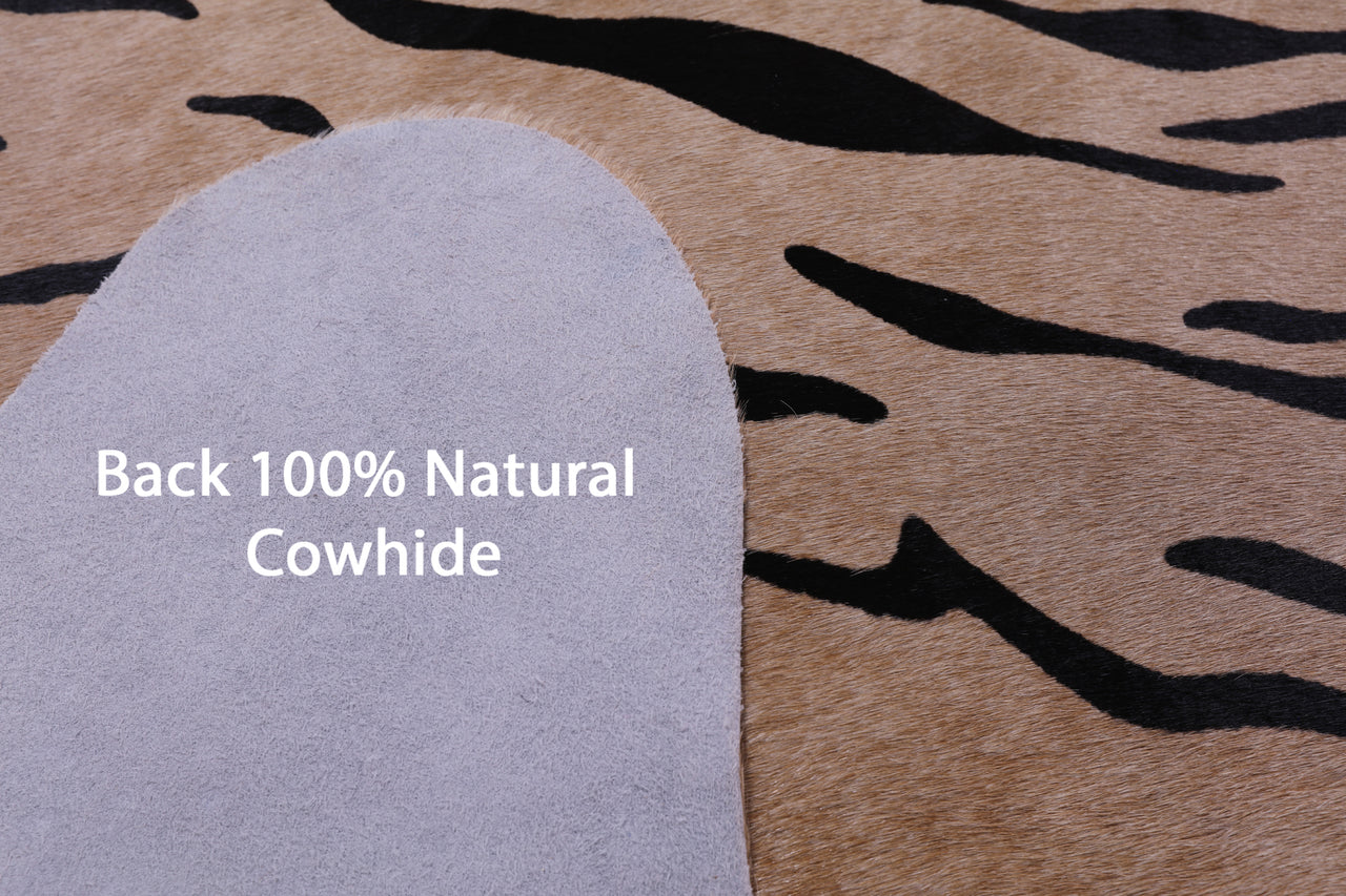 Tiger Animal Print Natural Cowhide Rug - X-Large 7' 0"H x 6' 3"W