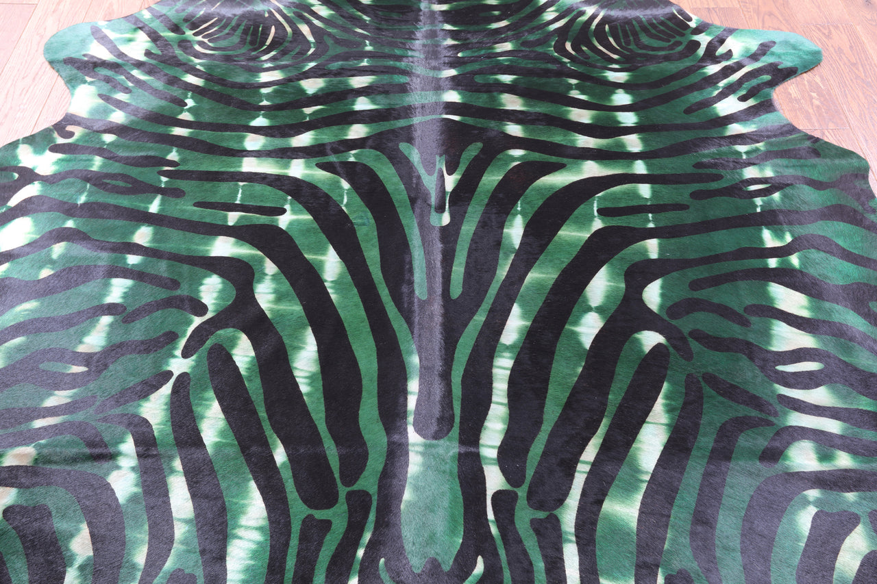 Zebra Animal Print Natural Dyed Cowhide Rug - X-Large 7' 6"H x 6' 6"W