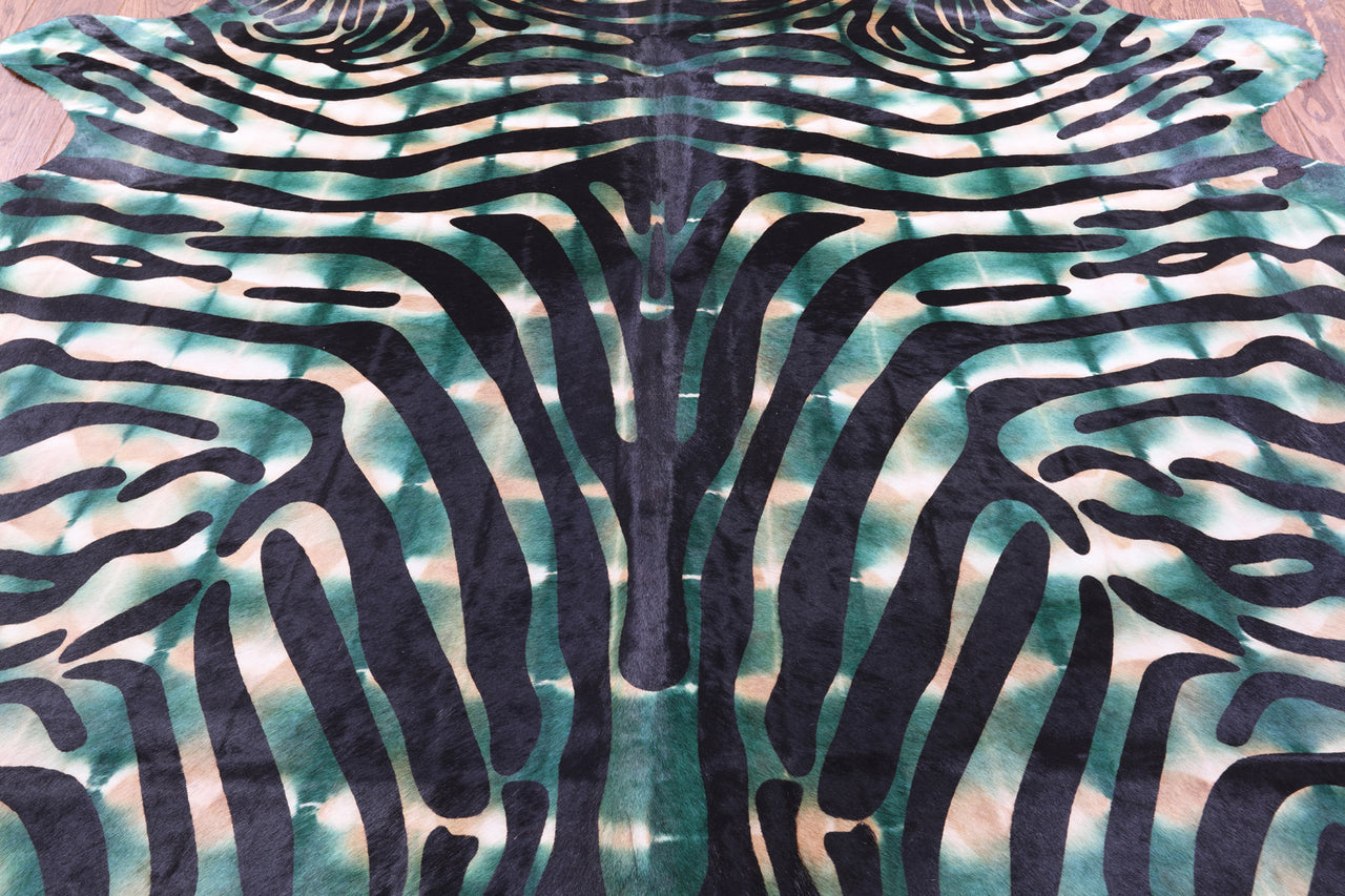 Zebra Animal Print Natural Dyed Cowhide Rug - XX-Large 7' 9"H x 6' 9"W
