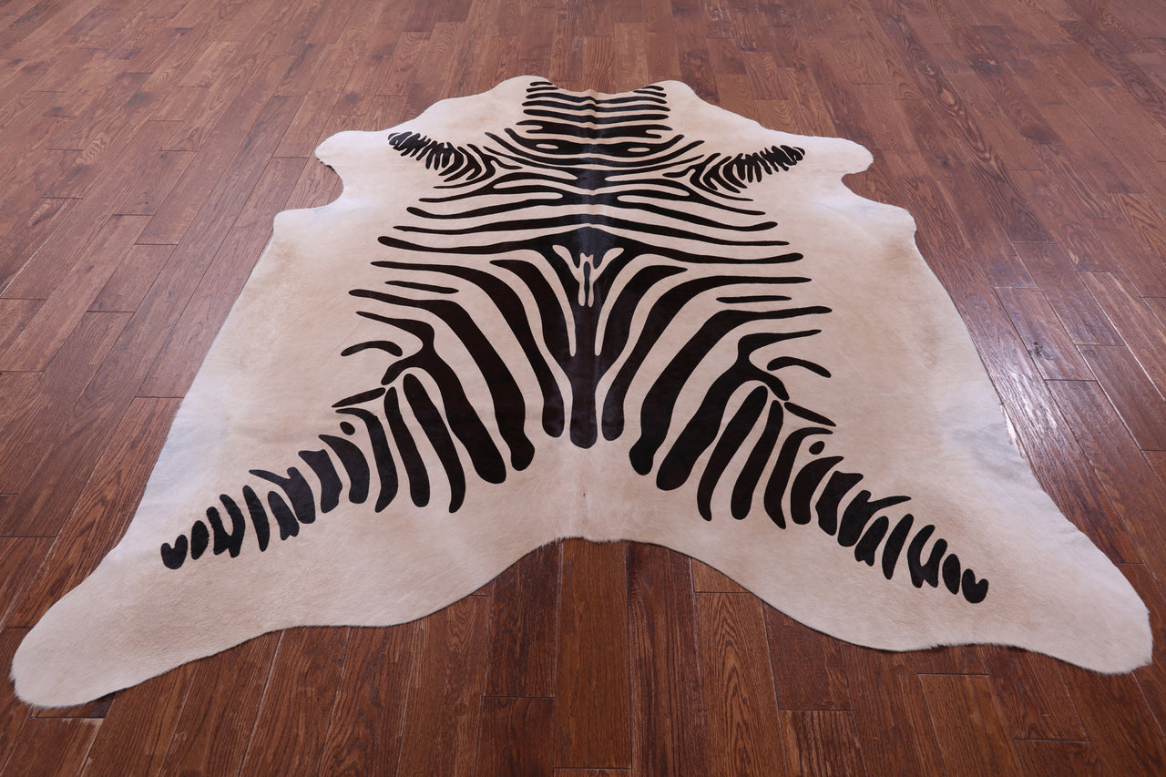 Zebra Animal Print Natural Cowhide Rug - X-Large 7' 7"H x 6' 9"W