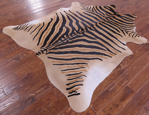 Zebra Animal Print Natural Cowhide Rug - X-Large 7' 3