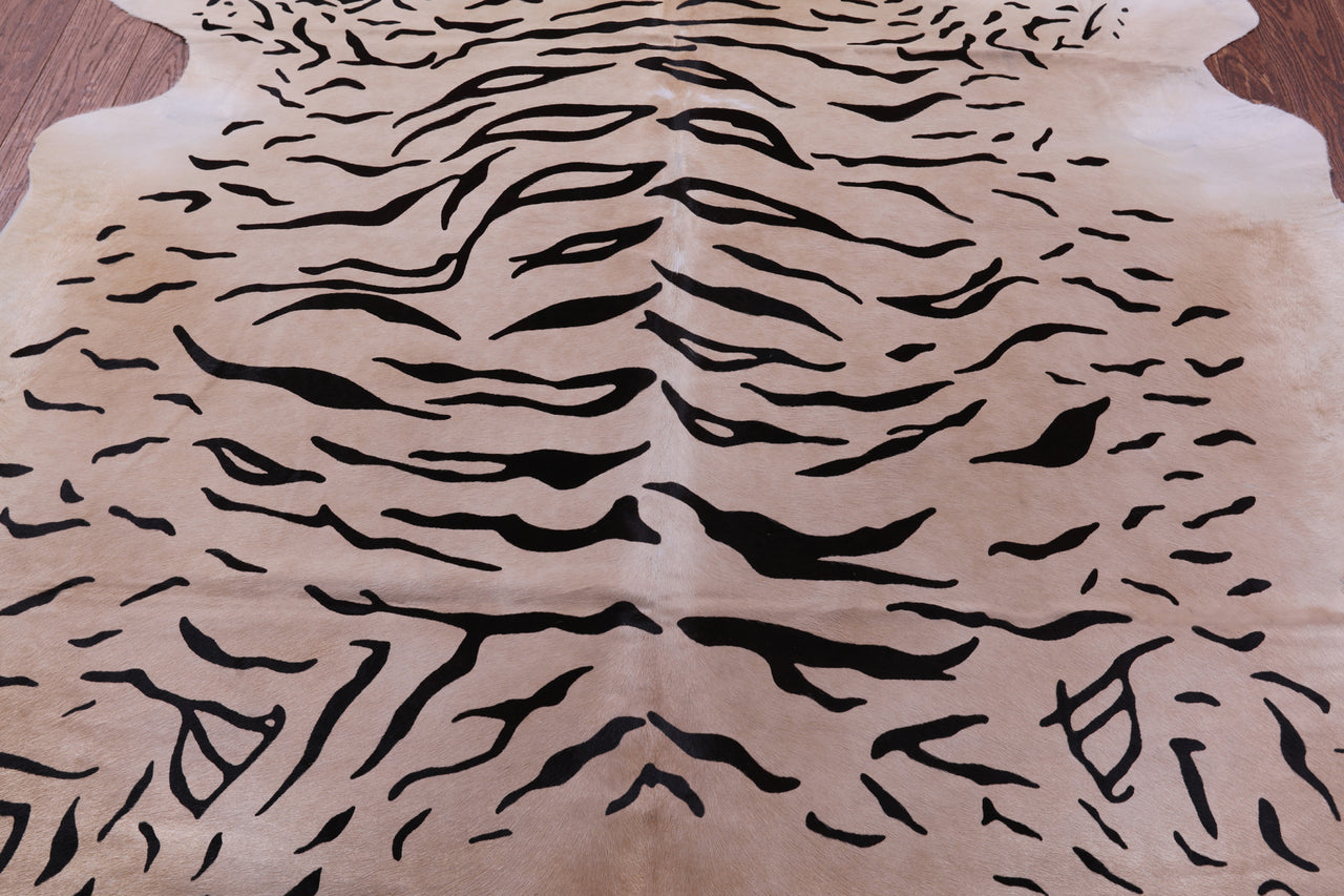 Tiger Animal Print Natural Cowhide Rug - X-Large 7' 3"H x 7' 0"W