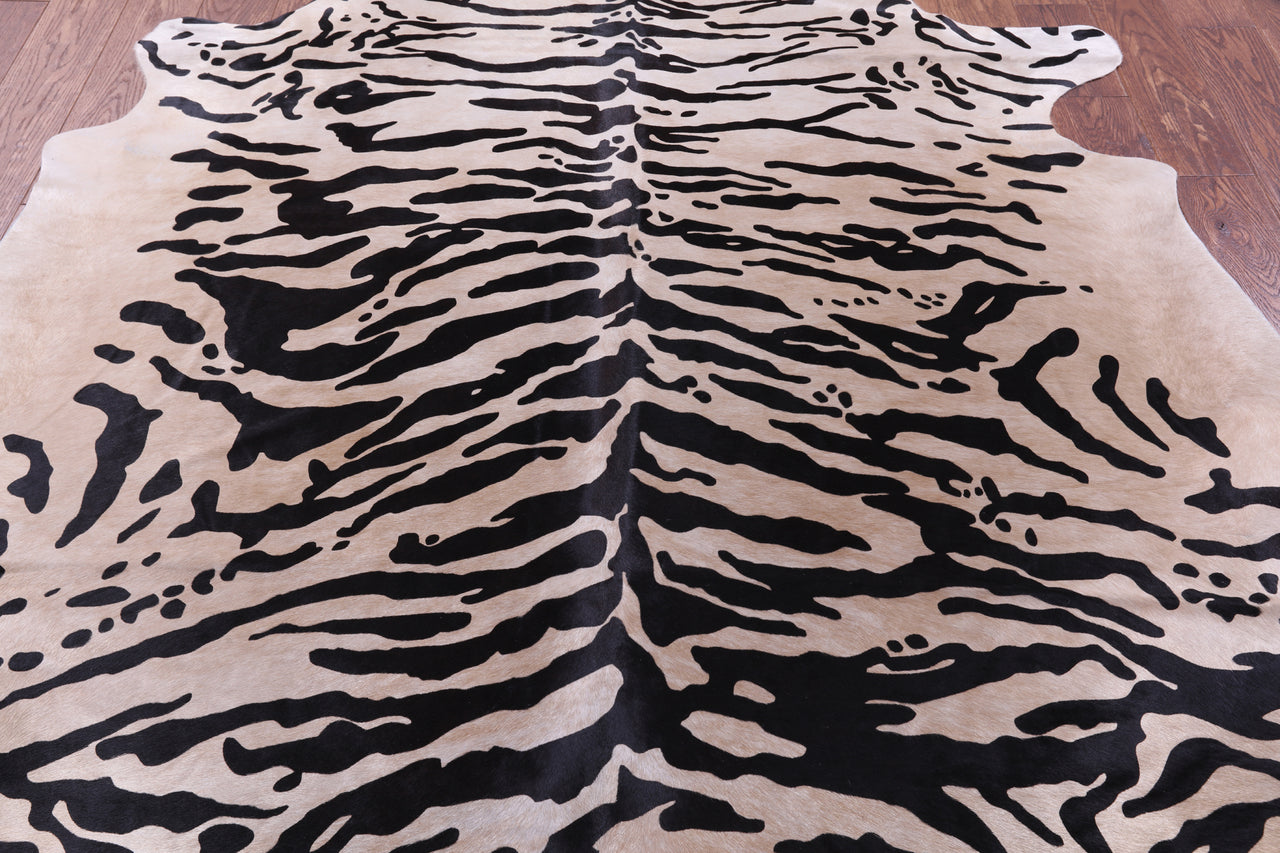 Tiger Animal Print Natural Cowhide Rug - X-Large 7' 2"H x 6' 3"W
