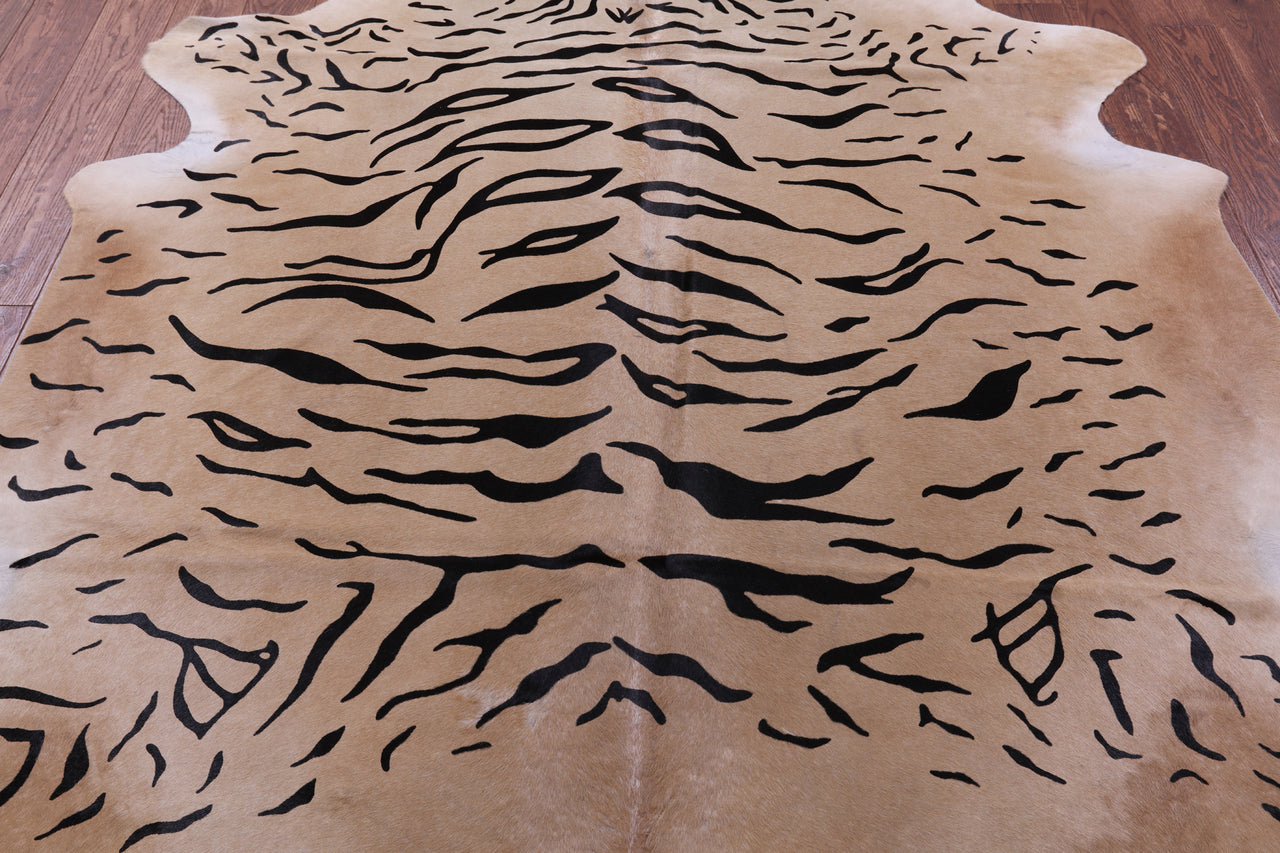 Tiger Animal Print Natural Cowhide Rug - XX-Large 7' 10"H x 6' 6"W