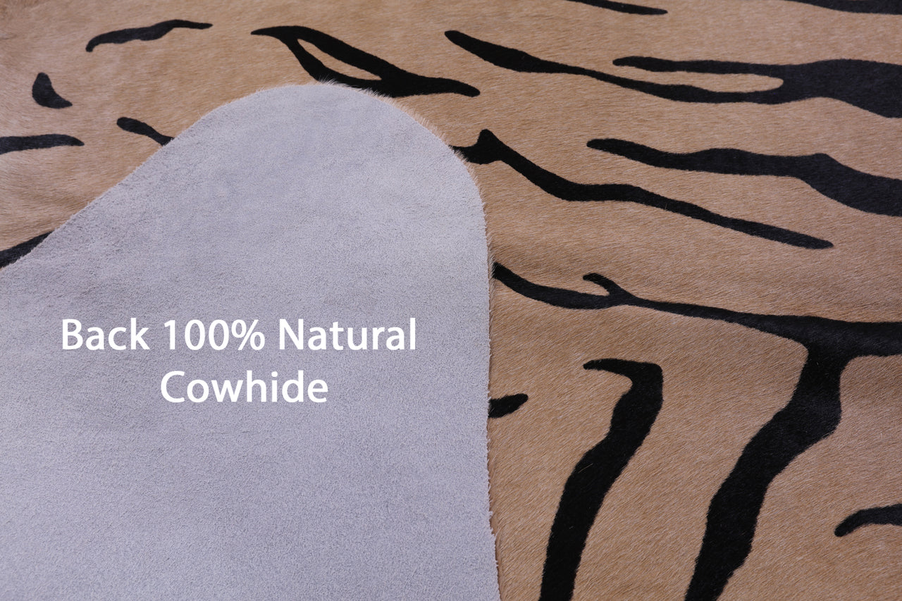 Tiger Animal Print Natural Cowhide Rug - XX-Large 7' 10"H x 6' 6"W