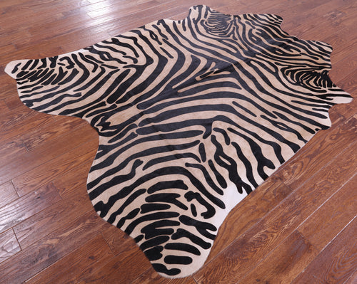 Zebra Animal Print Natural Cowhide Rug - X-Large 7' 3
