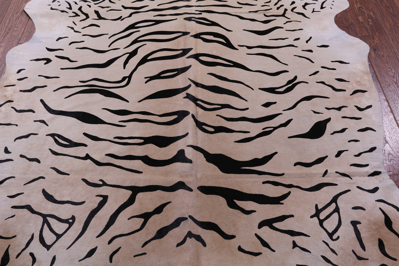 Tiger Animal Print Natural Cowhide Rug - X-Large 7' 4"H x 6' 0"W
