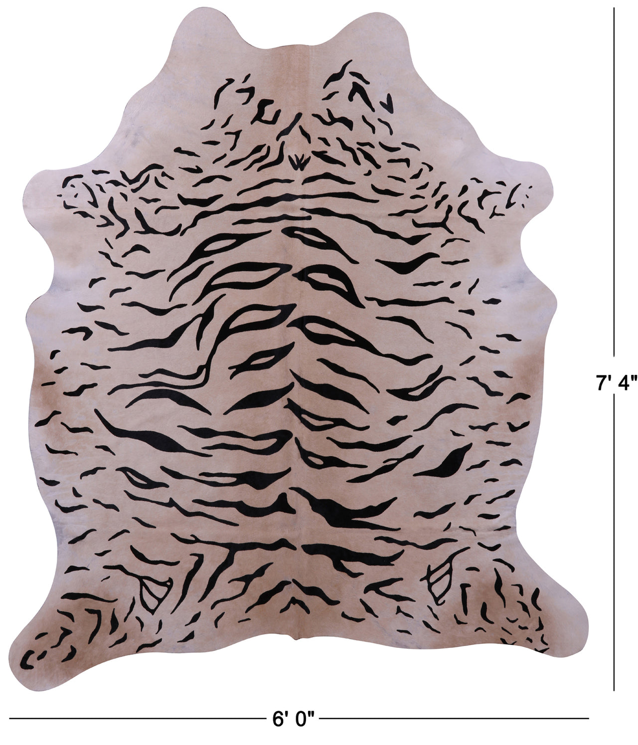 Tiger Animal Print Natural Cowhide Rug - X-Large 7' 4"H x 6' 0"W