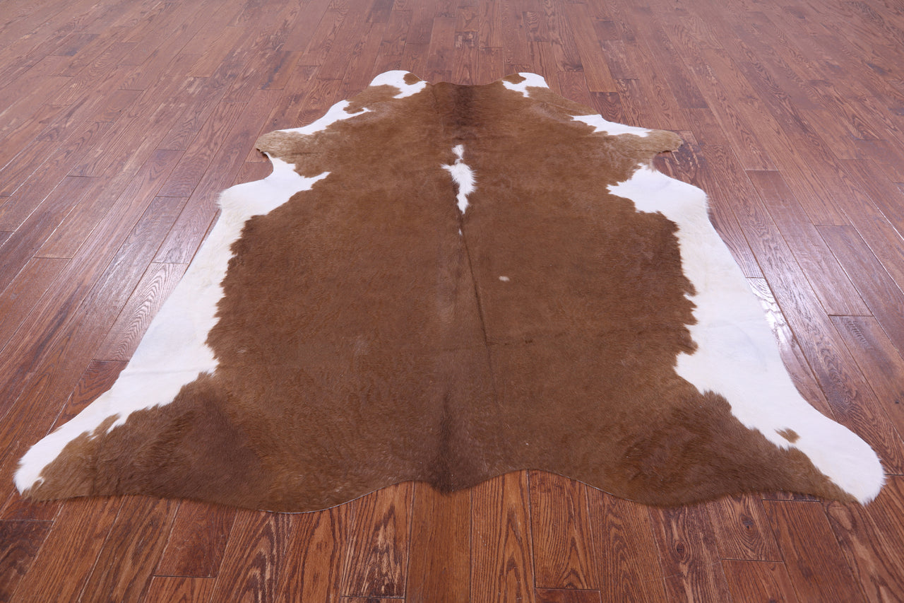 Brown & White Natural Cowhide Rug - X-Large 7' 2"H x 6' 6"W
