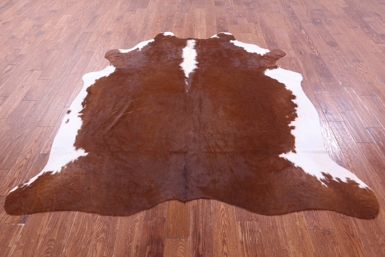 Brown & White Natural Cowhide Rug - X-Large 7' 3"H x 7' 0"W