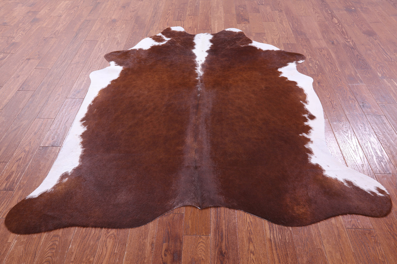 Brown & White Natural Cowhide Rug - X-Large 7' 0"H x 6' 2"W