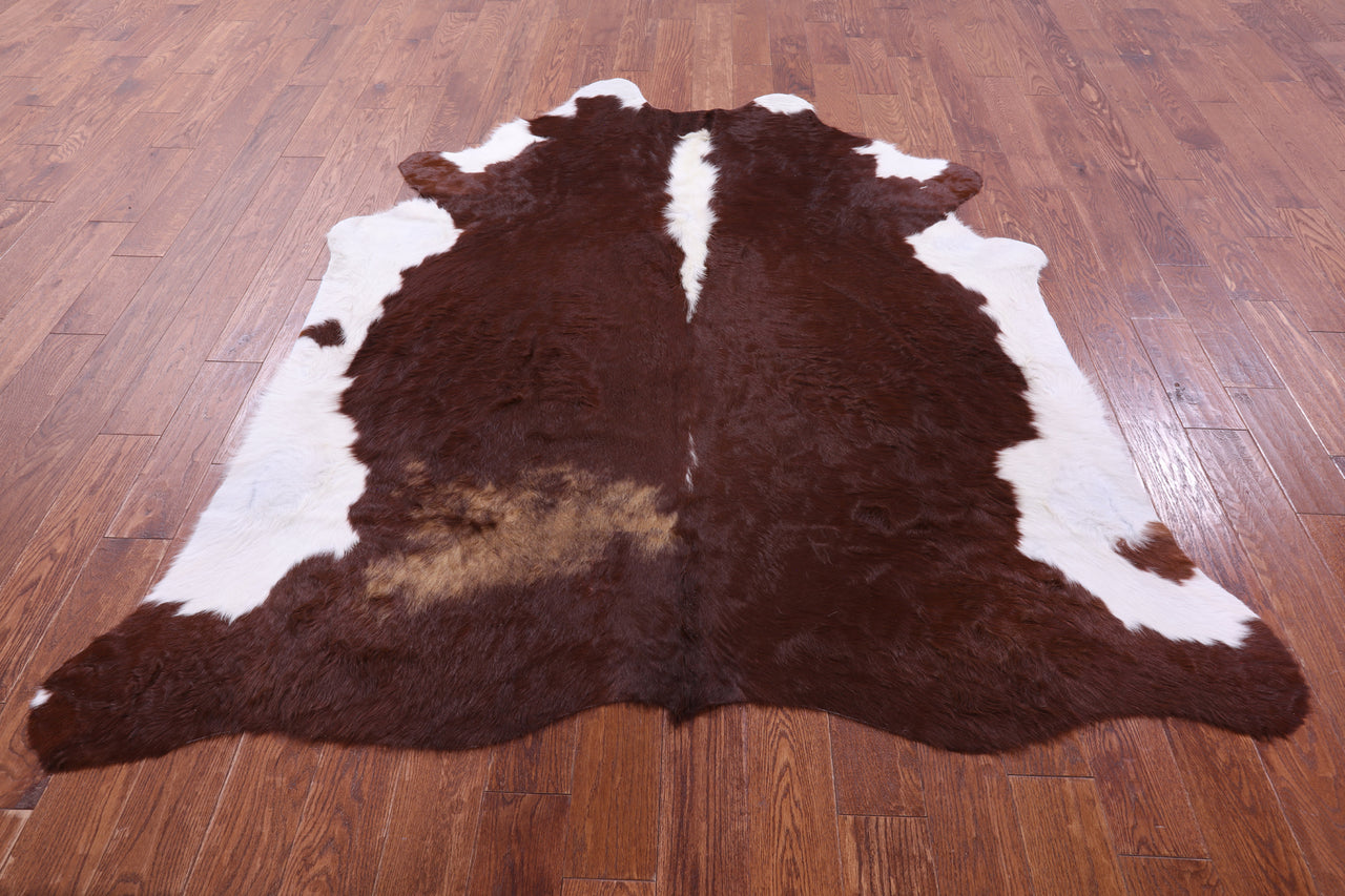 Brown & White Natural Cowhide Rug - X-Large 7' 2"H x 6' 6"W