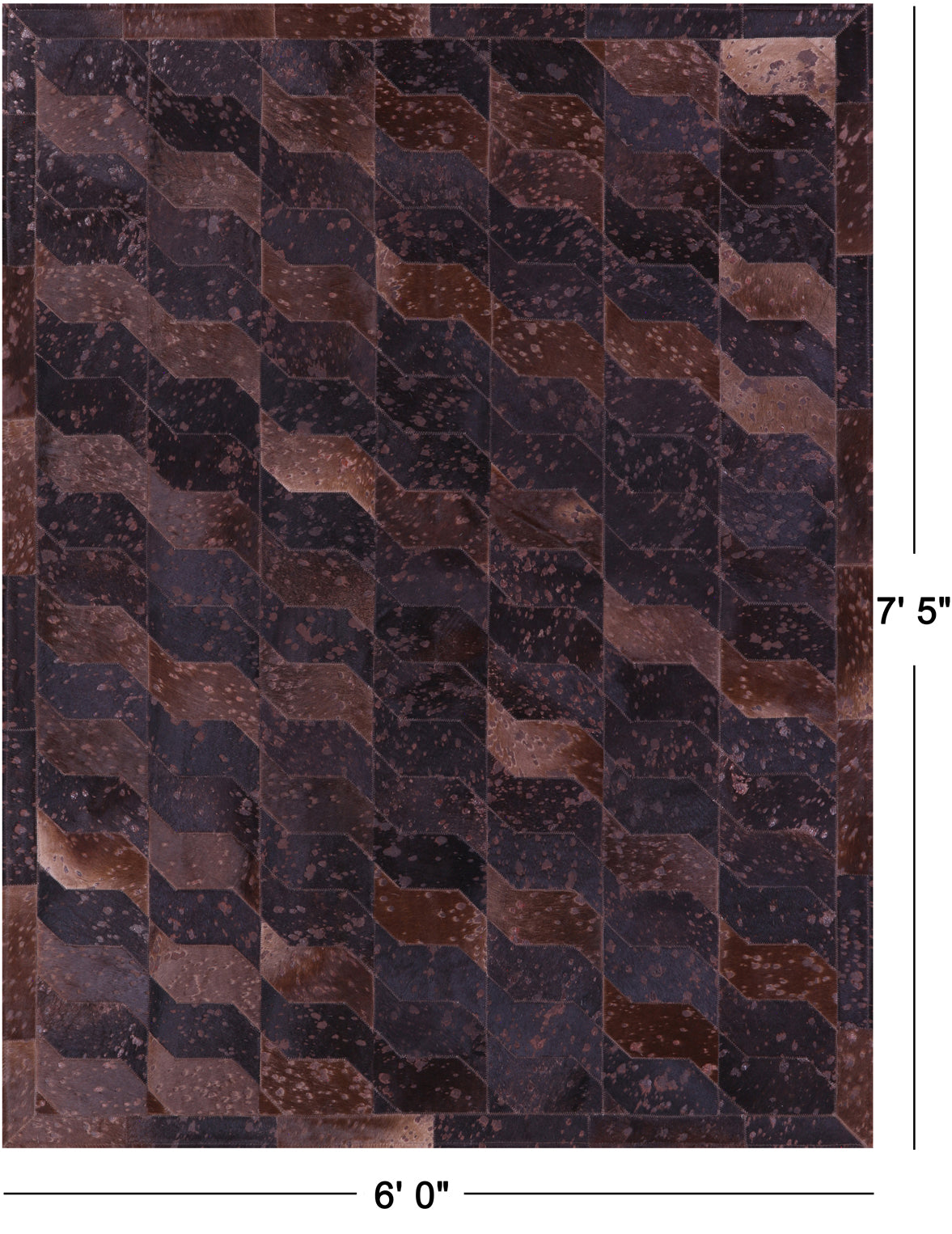 Brown Dyed Patchwork Natural Cowhide Rug - 6' 0" x 7' 5"
