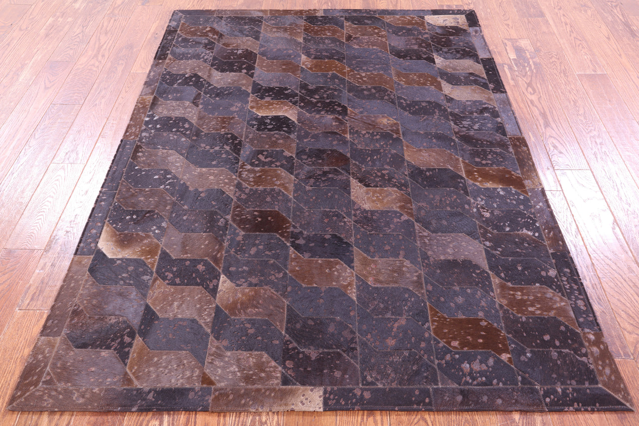 Brown Dyed Patchwork Natural Cowhide Rug - 6' 0" x 7' 5"