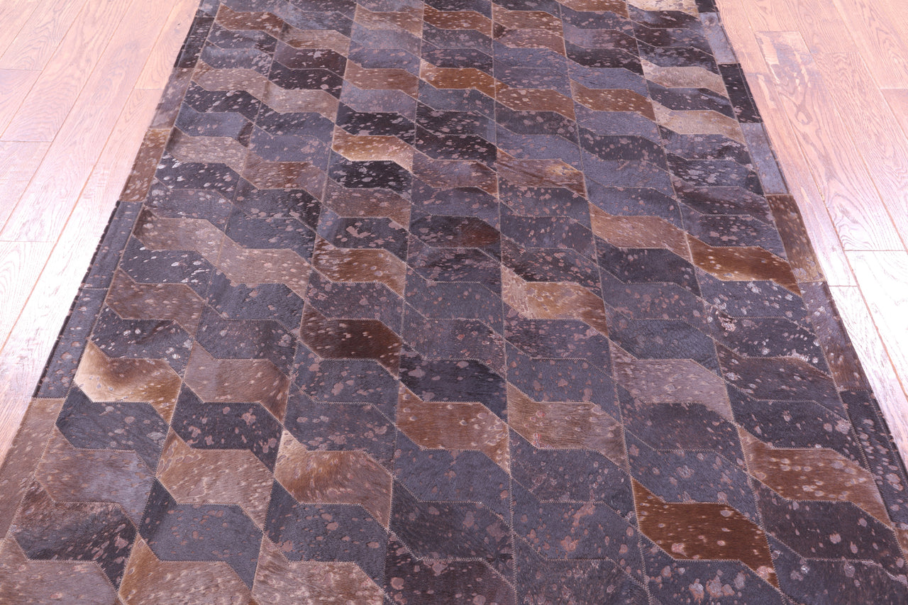 Brown Dyed Patchwork Natural Cowhide Rug - 6' 0" x 7' 5"
