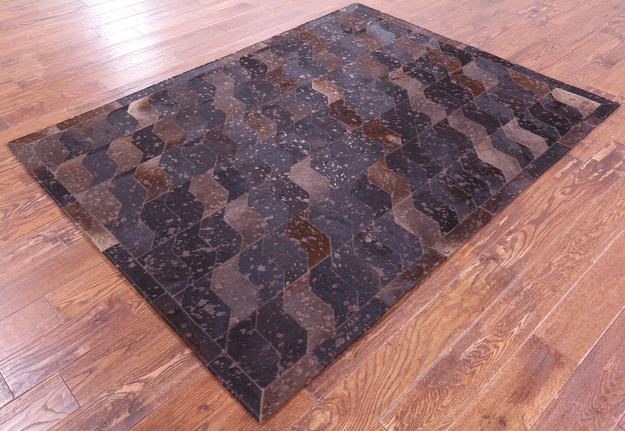 Brown Dyed Patchwork Natural Cowhide Rug - 6' 0" x 7' 5"