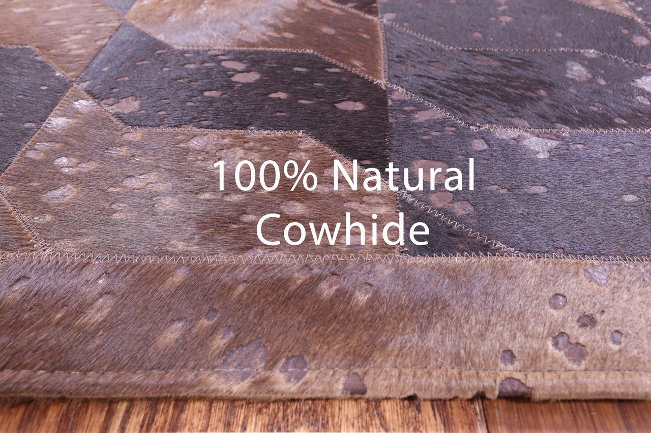 Brown Dyed Patchwork Natural Cowhide Rug - 6' 0" x 7' 5"