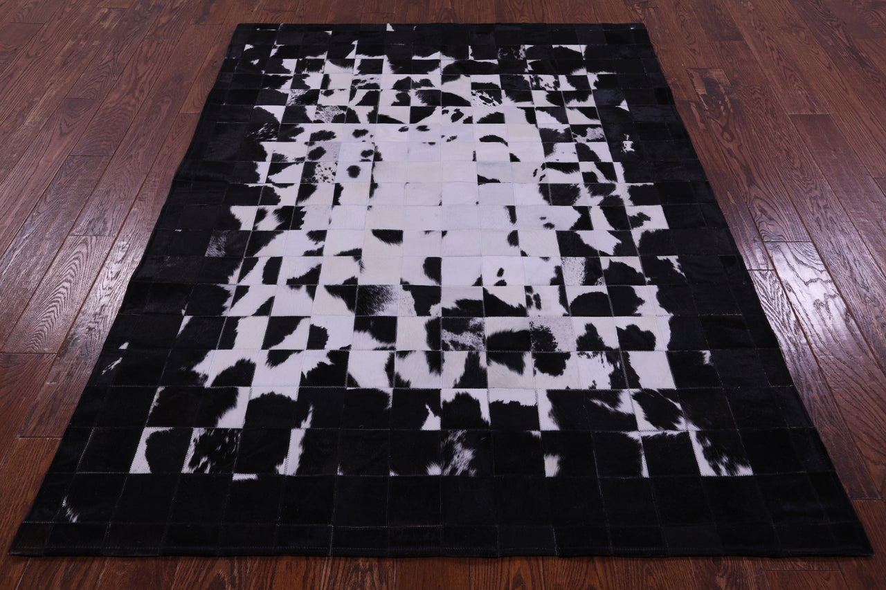 Black & White Patchwork Natural Cowhide Rug - 6' 0" x 7' 5"
