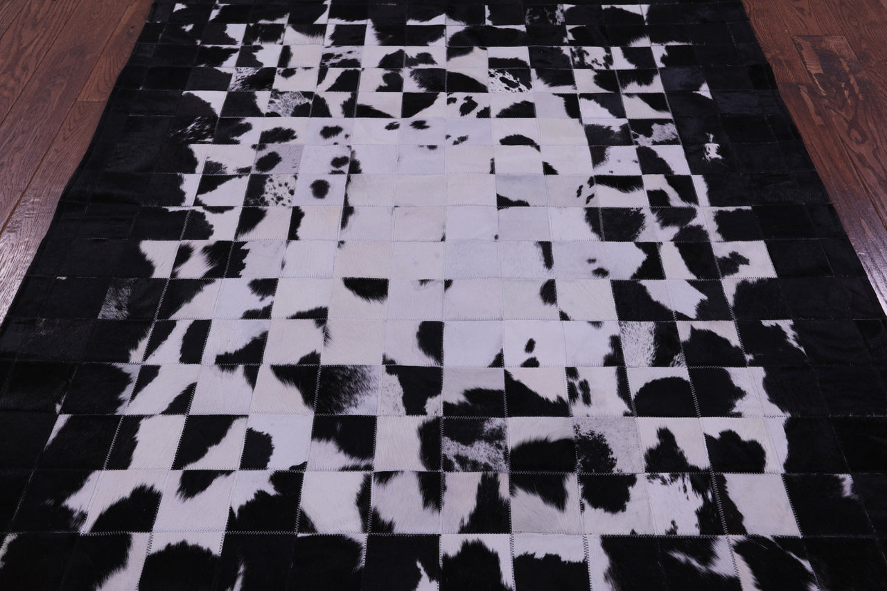 Black & White Patchwork Natural Cowhide Rug - 6' 0" x 7' 5"