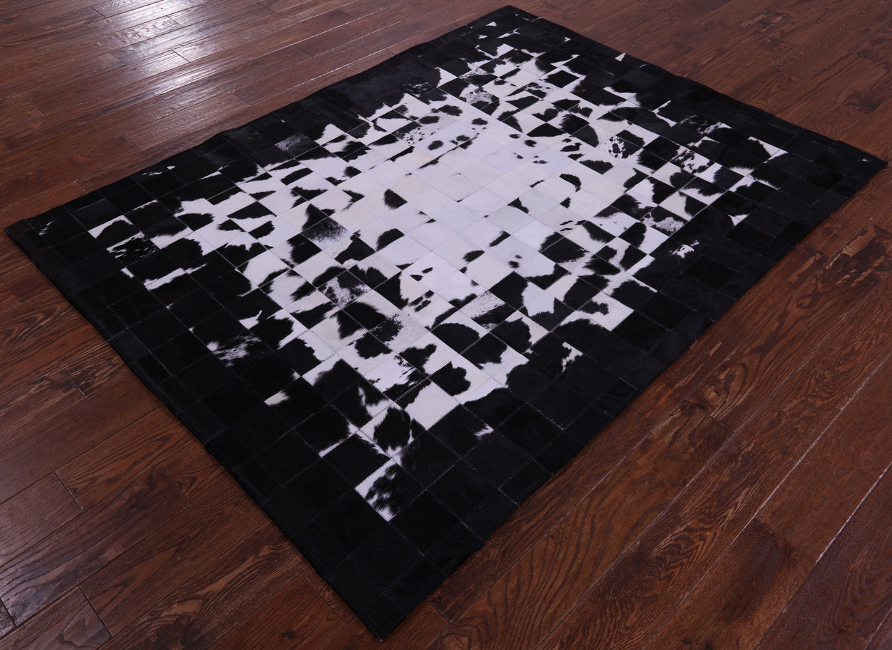 Black & White Patchwork Natural Cowhide Rug - 6' 0" x 7' 5"