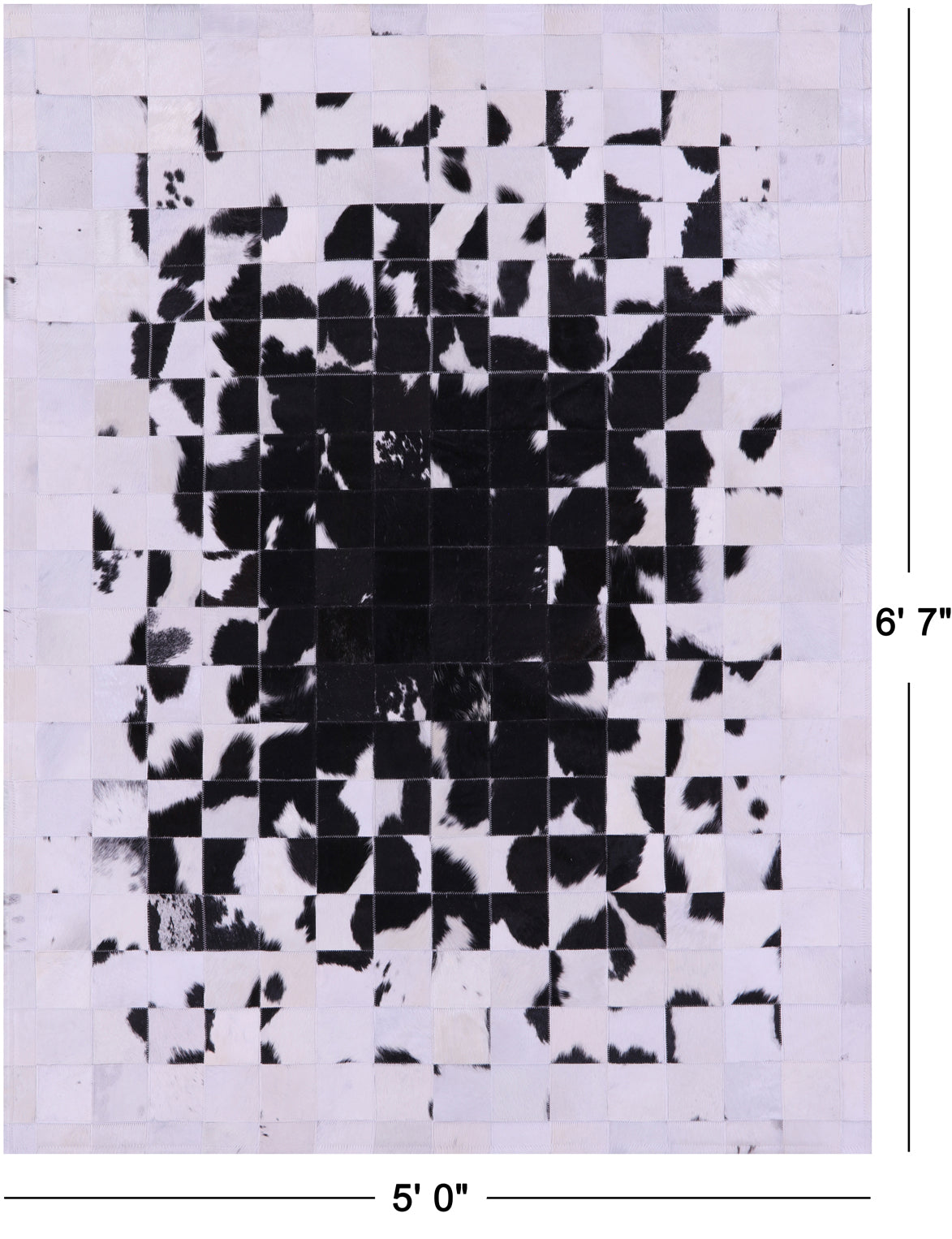 Black & White Patchwork Natural Cowhide Rug - 5' 0" x 6' 7"